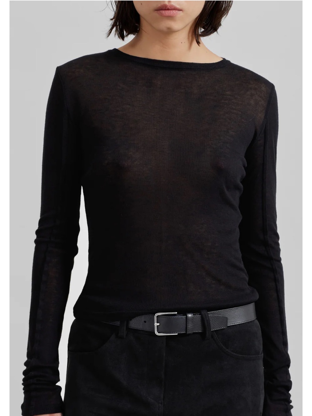 Lilith Semi Sheer Long Sleeve Black Top